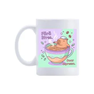 Cană Fără Stres – cană comică cu capybara