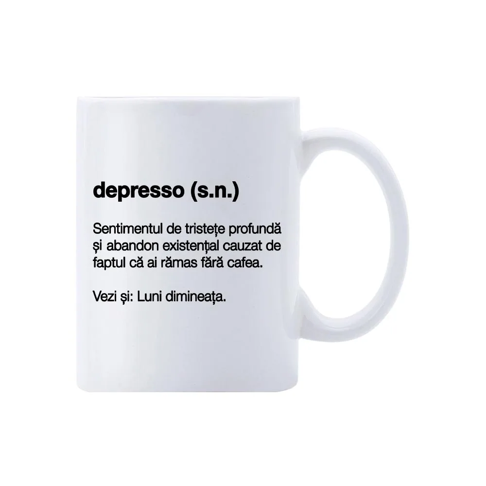 Cană Definiție DEPRESSO 2 Cană Definiție DEPRESSO – cană comică minimalistă