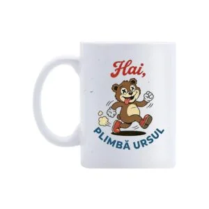 Cană Plimbă Ursul – cană comică stil cartoon
