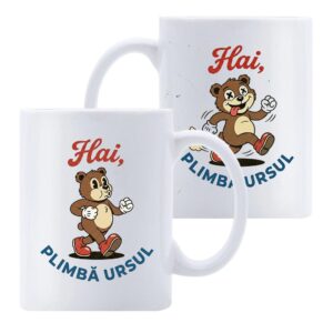 Cană Plimbă Ursul – cană comică stil cartoon