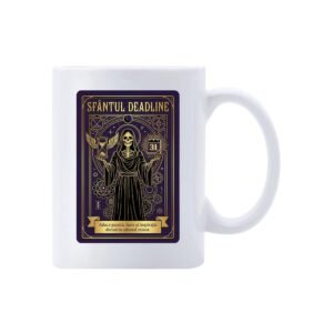 Cană Tarot Sfântul Deadline – cană tarot corporatist