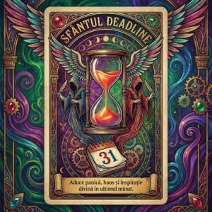 Cană Tarot Sfântul Deadline – cană tarot corporatist