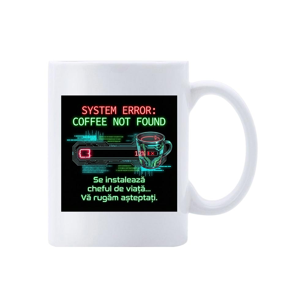 Cană Coffee Not Found 2 Cană Coffee Not Found – cană comică tech
